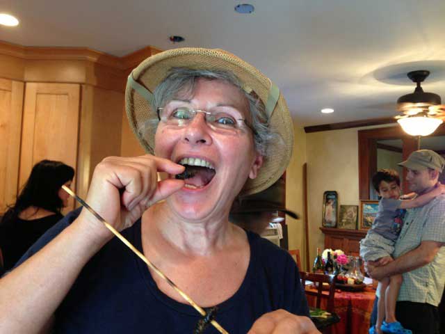 Here is Susan, about to eat her first cicada - the first of many